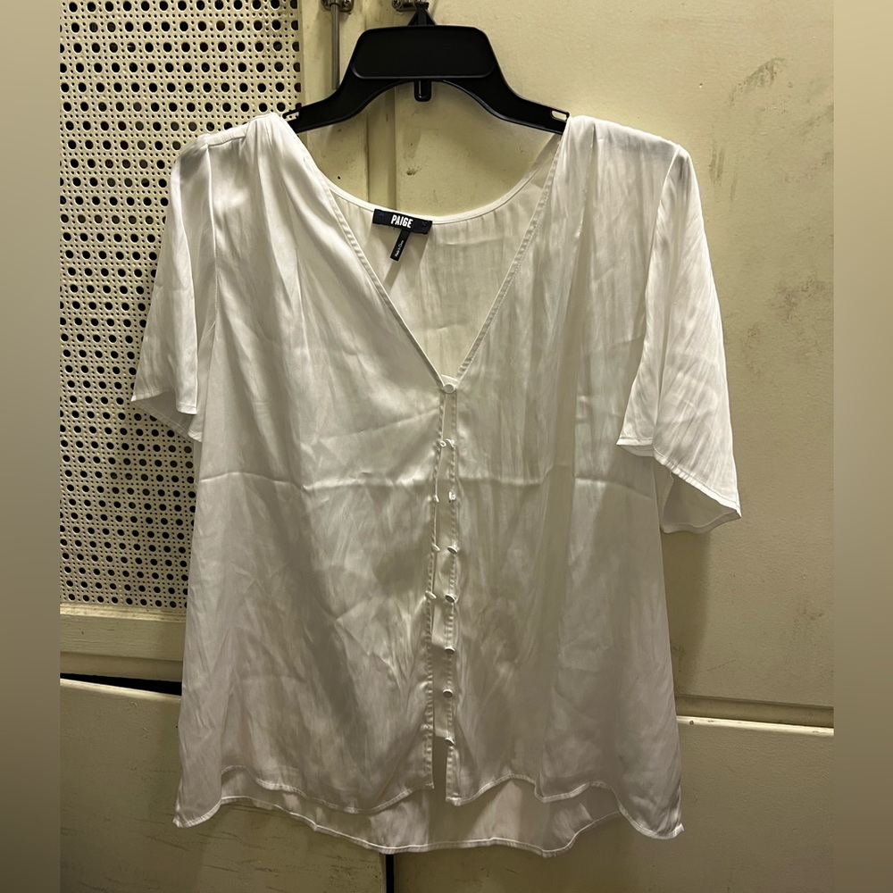 Paige medium white silky front button blouse
